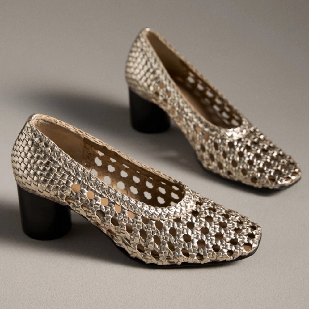New! Anthropologie Pilcro Woven Ballet Heels Pumps Shoes Gold Size 36